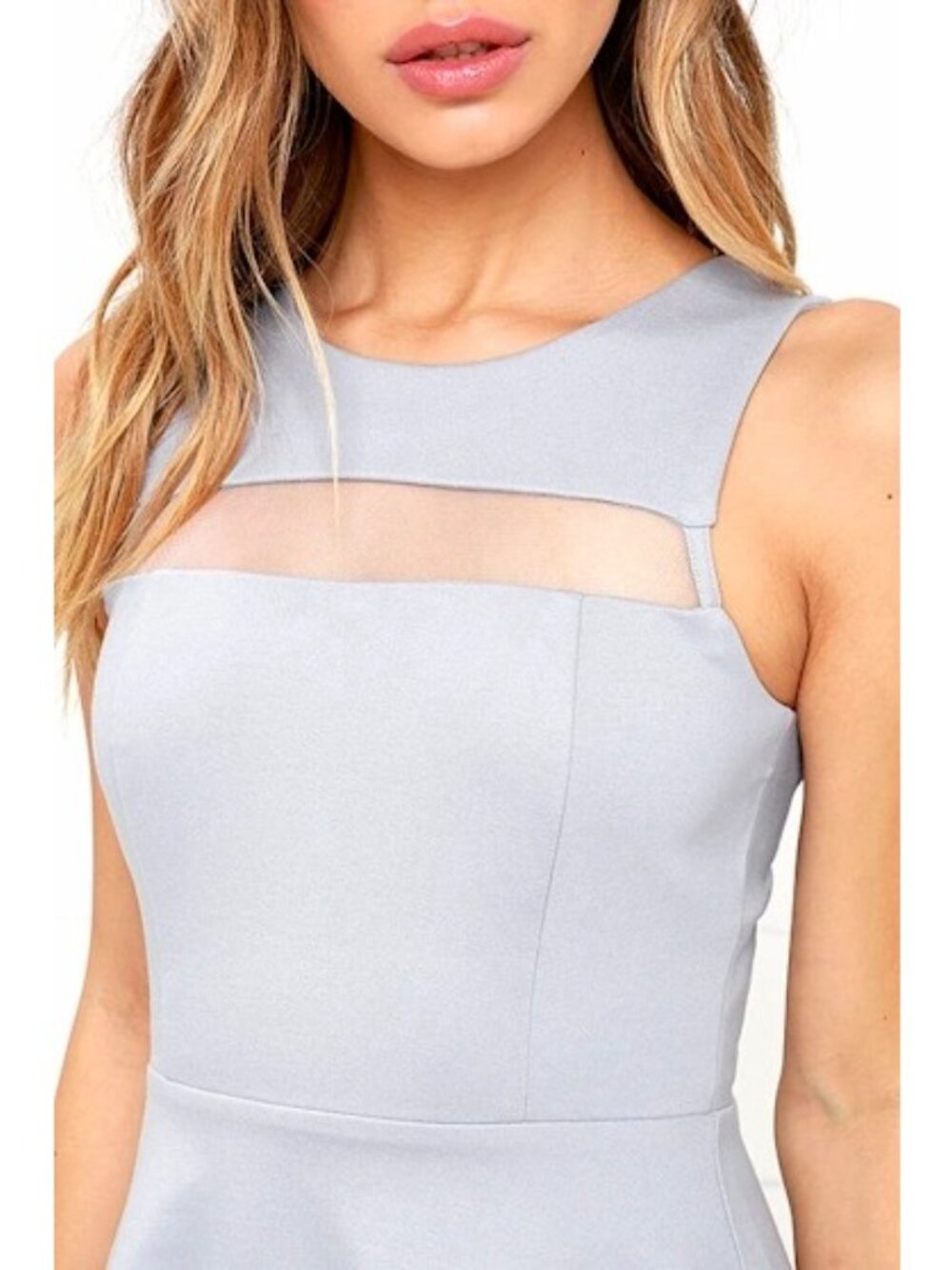Lulus Sheer Determination Mesh Skater Dress Size Large Mini Fit Flare Light Blue - Picture 5 of 14